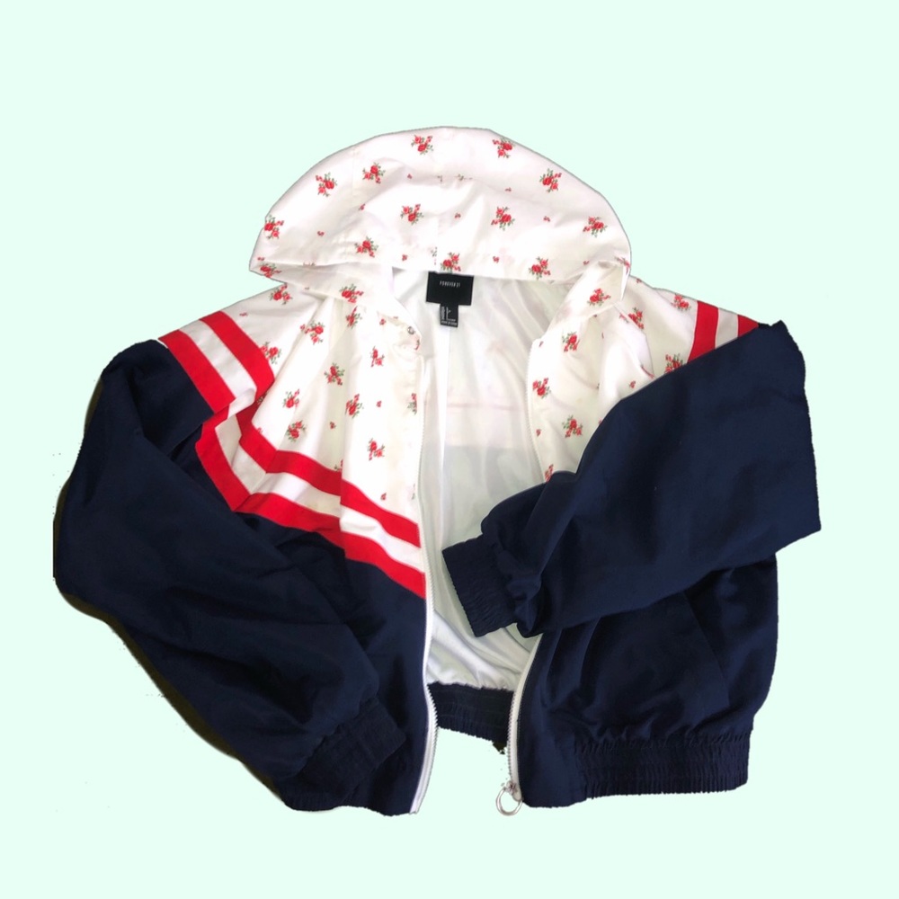 Forever21 Red, White and Blue Flower Windbreaker